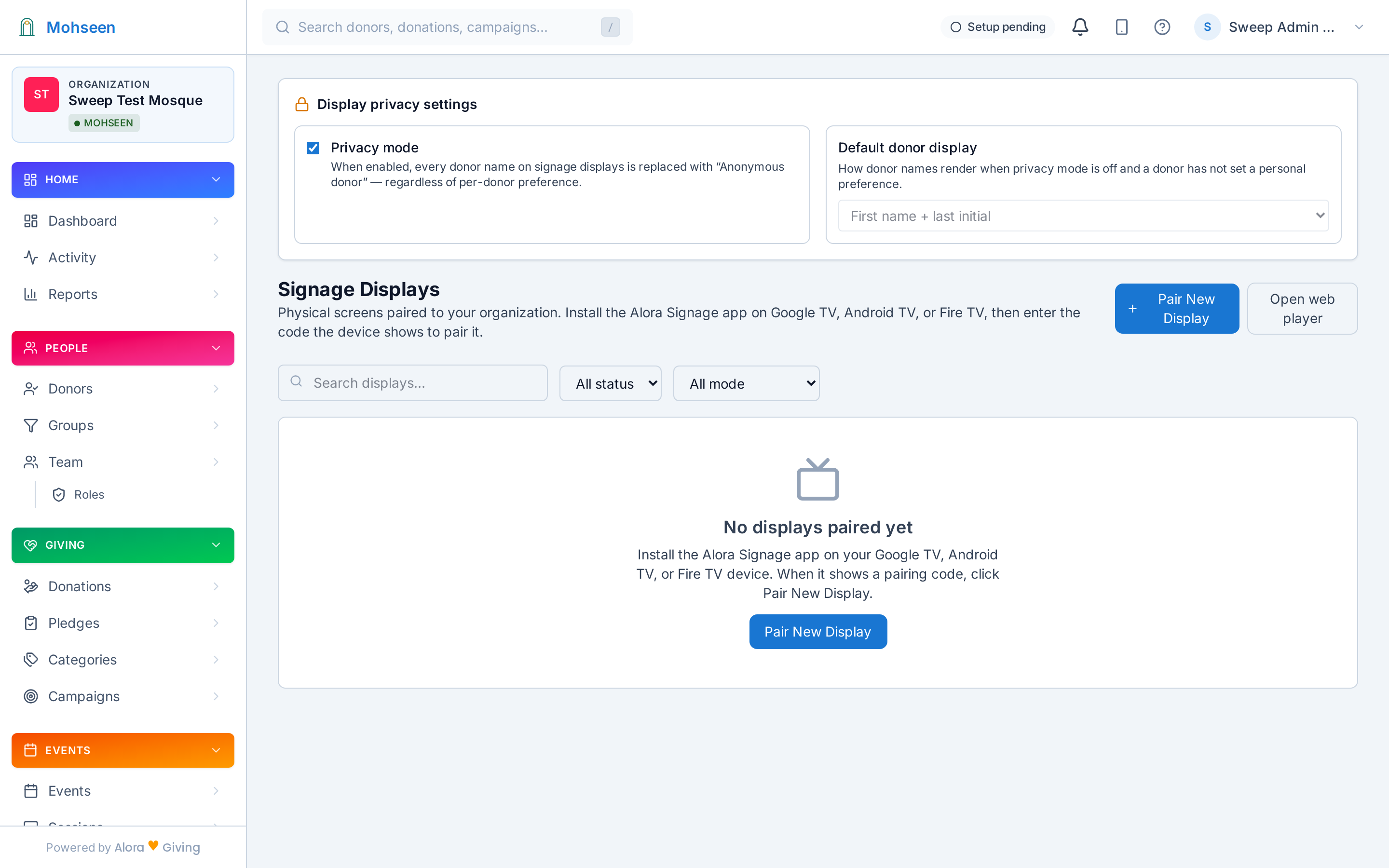 Signage screens managed from the dashboard — early access
